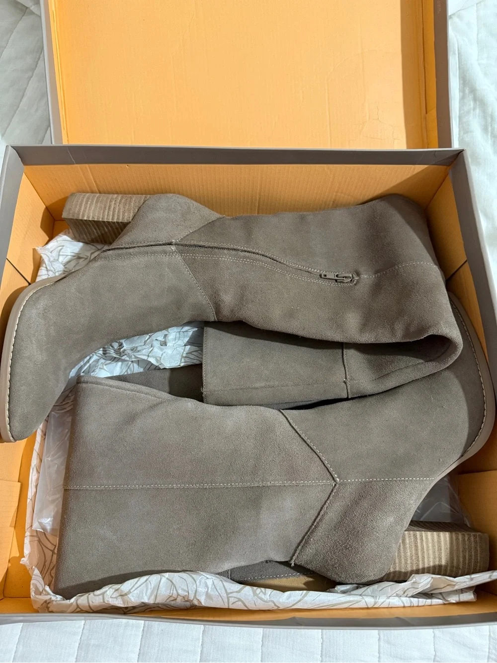 Over-the-Knee Suede Boots in Taupe with Block Heel